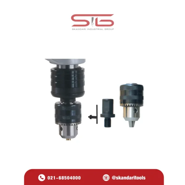 آداپتور سه‌نظام Weldon در دریل مگنت AGP SMD351L برای تعویض سریع ابزار